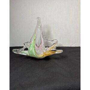 Swirl‎ Art Glass Candy Bowl Dish Handle Multicolor